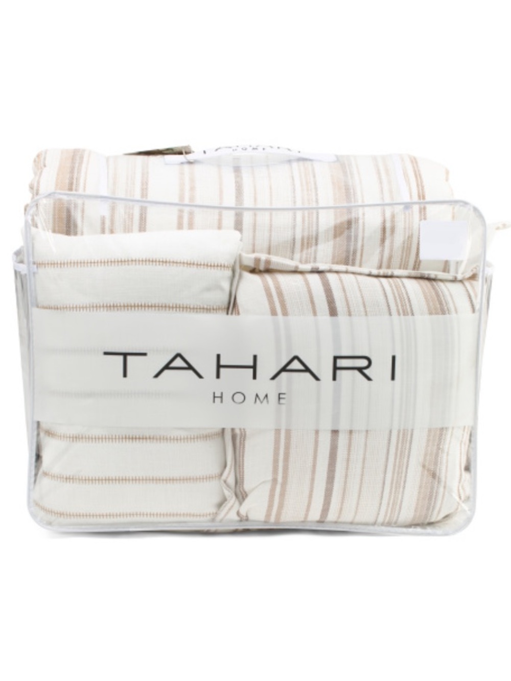 Tahari Neutral Stripe Comforter in Beige and Cream